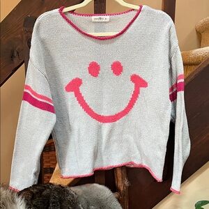 Natural Life cream and Pink Smiley Face Sweater. Size M.
